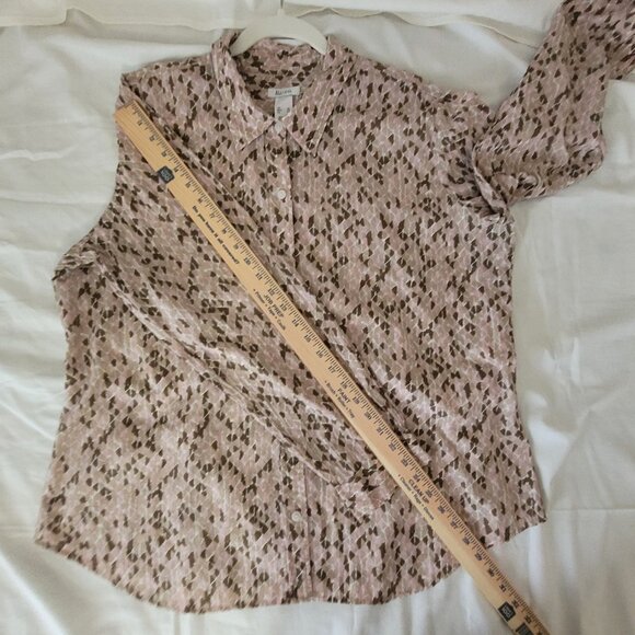 Liz & Co. Pink Tan Brown Womens Long Sleeve Button Blouse XL - Picture 11 of 15